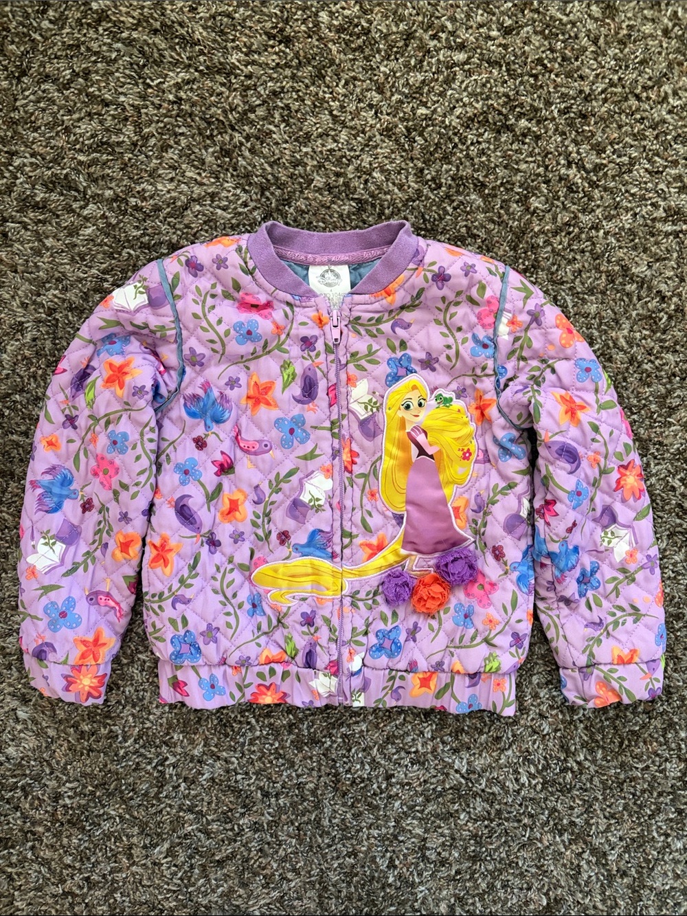 Disney Rapunzel Lightweight Quilted Purple Colorful Jacket w/ Appliqués, Size 4